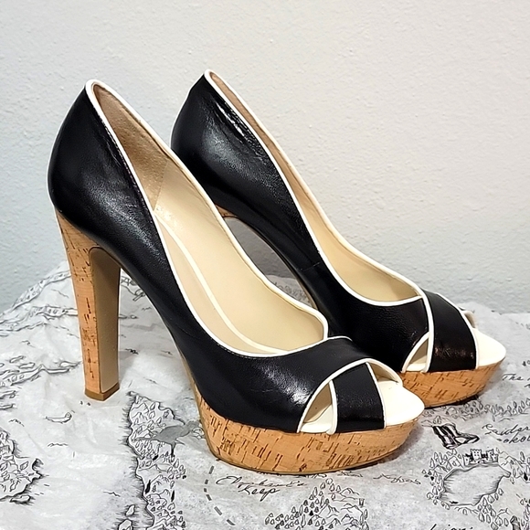 Nine West Black and White Peep-toe heels, size 8.5M - Picture 1 of 7